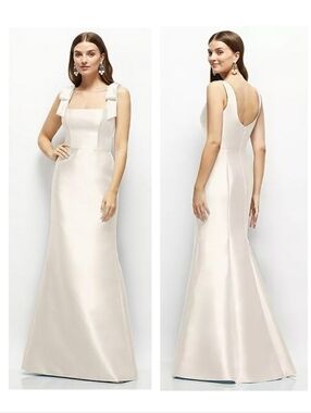 Alfred Sung Satin Fit And Flare Bridesmaid Dress With Shoulder Bows In Ivory 4